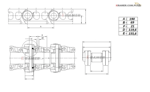 JLA0317 Łańcuch typu SEALED AND GREASED - uszczelniany iwstępnie smarowany stosowany w koparkach JCB JS160N JS160NL Długość 43 ogniwa Track chain  Baggerketten  цепи гусеницы lanci  bulldózer láncok